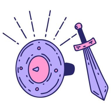 Parlak neon renkli geleneksel dövme stili kalkanı ve kılıç çizimi