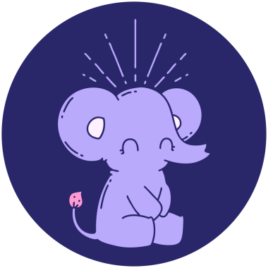 Parlak neon renkli şirin bir fil dövmesi ikonu