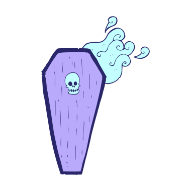 Parlak neon renkli ürkütücü karikatür tabut