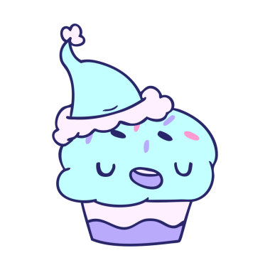 Kawaii kekinin parlak neon renkli el çizimi Noel karikatürü.