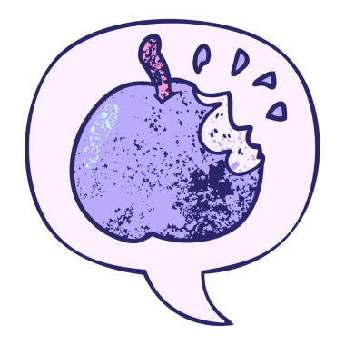 çizgi film taze ısırılmış elma konuşma balonu ile retro doku parlak neon renk