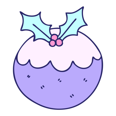 Parlak neon renkli el çizimi, tuhaf bir çizgi film noel pudingi.