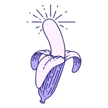 Geleneksel dövme stili parlak neon renkli muz kabuğu.