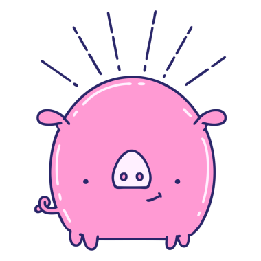 Parlak neon renkli geleneksel dövme stili bir domuz karakteri.