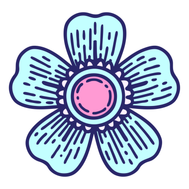 Parlak neon renkli geleneksel bir çiçek dövmesi.