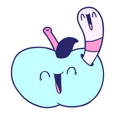 çizgi film solucanı parlak neon renginde mutlu elma