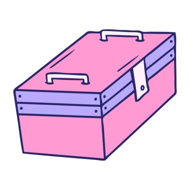 Parlak neon renkli metal bir alet kutusunun el çizimi karalaması.