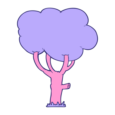 parlak neon renkli çizgi film ağacı