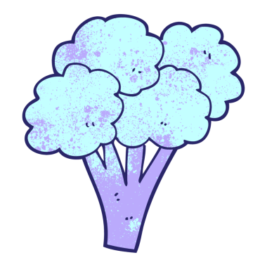 Parlak neon renkli serbest dokulu çizgi film brokoli.