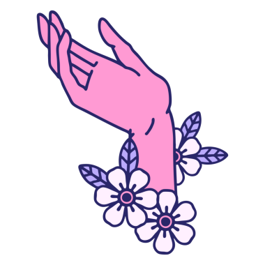 Parlak neon renkli bir elin ikonik dövme şekli