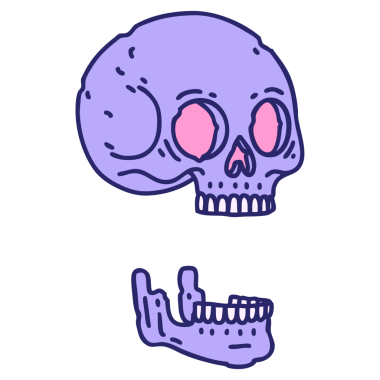 Parlak neon renkli bir kafatasının ikonik dövme şekli