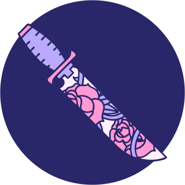 Bir hançerin ve parlak neon renkli çiçeklerin ikonik dövme görüntüsü