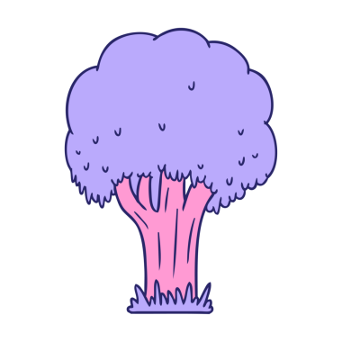 Parlak neon renkli bir yaz ağacının el çizimi karalaması.