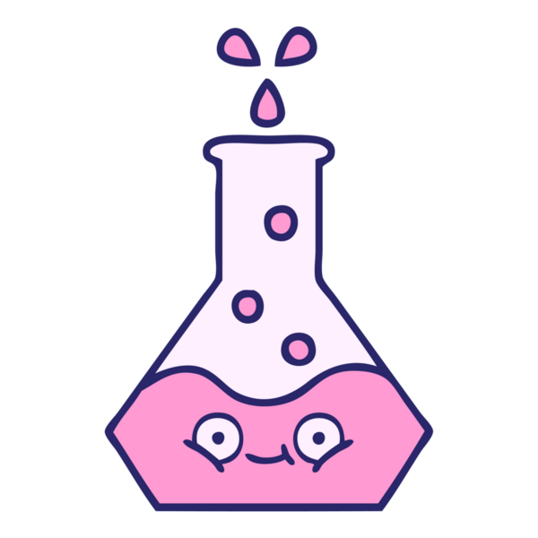 Parlak neon renkli bir bilim şişesi karikatürü.