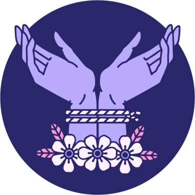 Parlak neon rengi ile bağlanmış ellerin ikonik dövme şekli