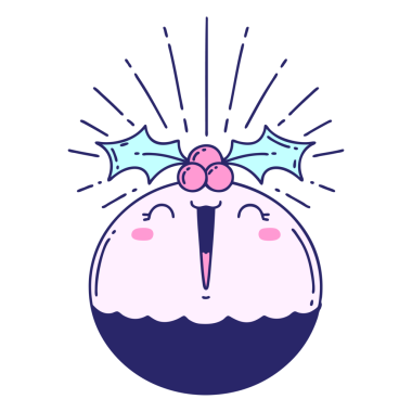 Geleneksel dövme stili parlak neon renginde Noel pudingi söylüyor.