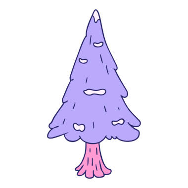 El çizimi karalama tek karla kaplı parlak neon renkli ağaç