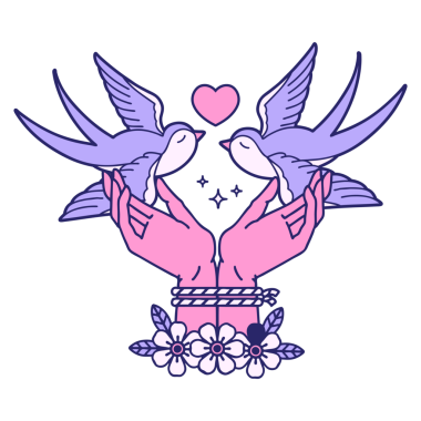 Elleri bağlı ve parlak neon rengi yutan ikonik dövme görüntüsü