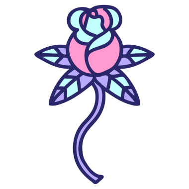 Parlak neon renkli gülün ikonik dövme biçimi