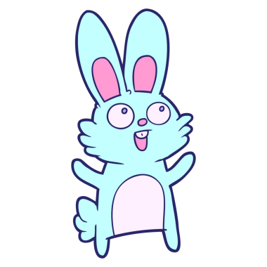 Parlak neon renkli mutlu çizgi film tavşanı