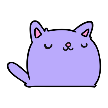 parlak neon renkli şirin kawaii kedisinin çizgi film çizimi