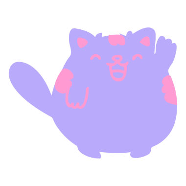 Sevimli çizgi film kedisi parlak neon renkli el sallıyor.