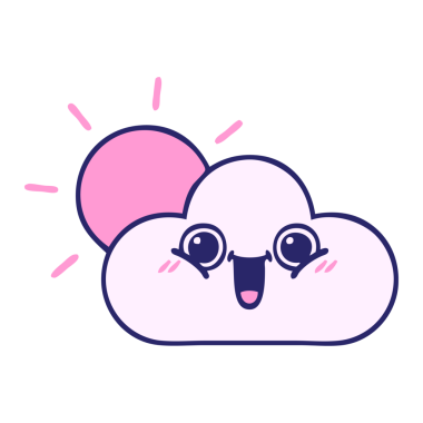 Güneşin sevimli çizgi filmi ve parlak neon renkli bulut.