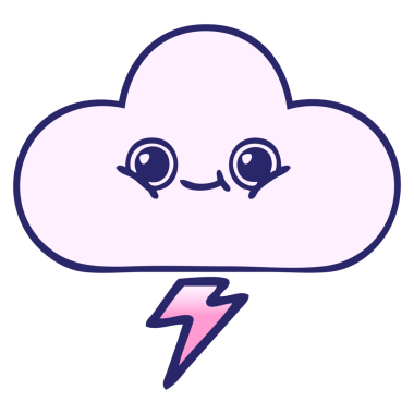 Parlak neon renkli bir fırtına bulutunun gölgelenmiş karikatürü