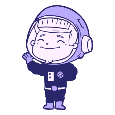 Parlak neon renkli mutlu astronot çizgi filmi.