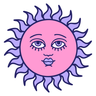 Yüzü parlak neon renkli bir güneşin ikonik dövme görüntüsü