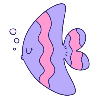 Parlak neon renkli el çizimi tuhaf karikatür balığı.