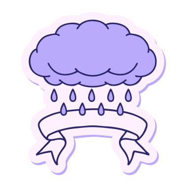 Parlak neon rengi yağmur bulutu pankartıyla dövme stili çıkartması