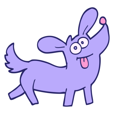 El çizimi çizgi film tarzı parlak neon renkli mutlu köpek.