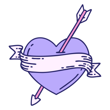 Bir okun kalbi ve parlak neon rengi pankartın ikonik dövme biçimi