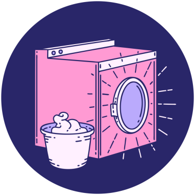 Parlak neon renkli dövme tarzı çamaşır makinesi simgesi