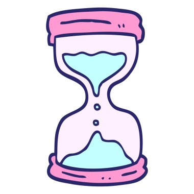 El çizimi karalama tarzı çizgi film kum saati parlak neon renkli.