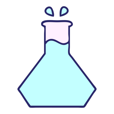 Parlak neon renkli bir bilim deneyinin sevimli karikatürü