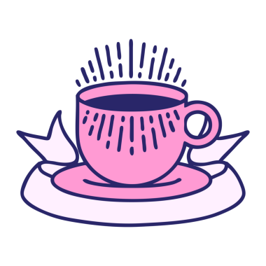 Parlak neon renkli bir kahve fincanı ile geleneksel dövme