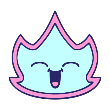 Parlak neon renkli şirin bir ateş karikatürü.