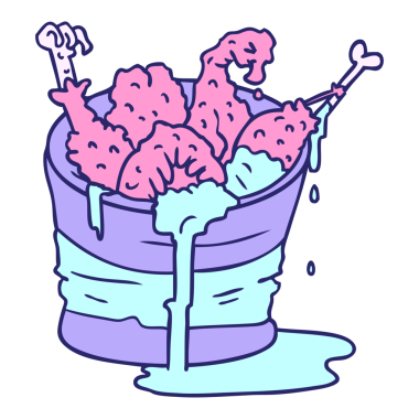 El çizimi çizgi film karalama kovası parlak neon renkli kızarmış tavuk