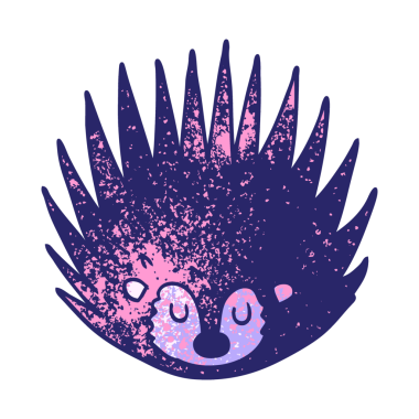 çizgi film karalamaları, parlak neon renkli sivri kirpiler.