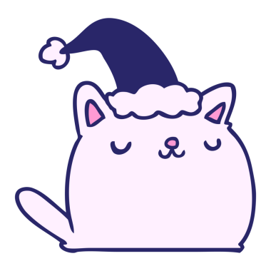 El çizimi kawaii kedisinin parlak neon renkli Noel karikatürü