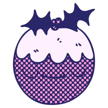 çizgi roman tarzı tuhaf çizgi film. Parlak neon renkli Noel pudingi.