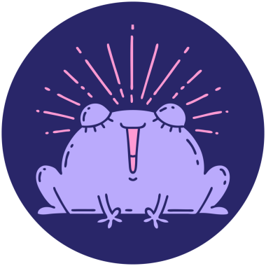 Parlak neon renkli mutlu kurbağa dövmesi ikonu