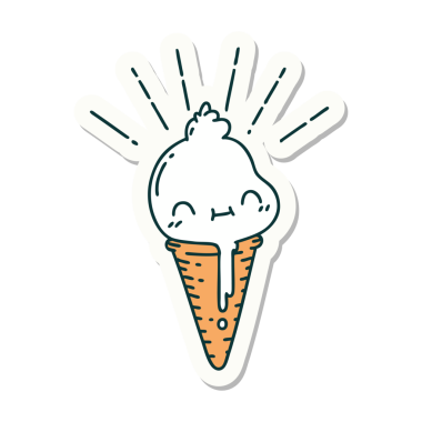 Parlak neon renkli dövme stili dondurma karakterinin çıkartması