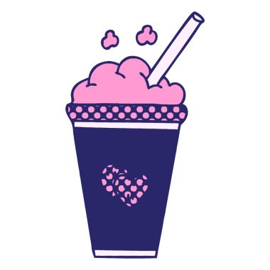 Çizgi roman tarzı, parlak neon renkli çilekli milkshake.