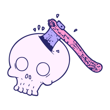 Kafatasında parlak neon rengi baltayla çizgi film şeridi