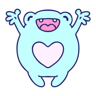 Parlak neon rengi aşık mutlu bir kurbağanın çizgi filmi.