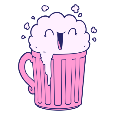 Mutlu çizgi film kupası parlak neon rengi bira.