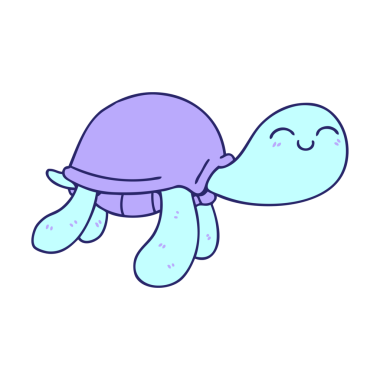 Parlak neon renkli el çizimi çizgi film kaplumbağası.